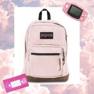Light Pink Jansport Backpack with Leather Colored